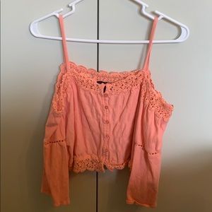 Topshop Coral Cold Shoulder Top